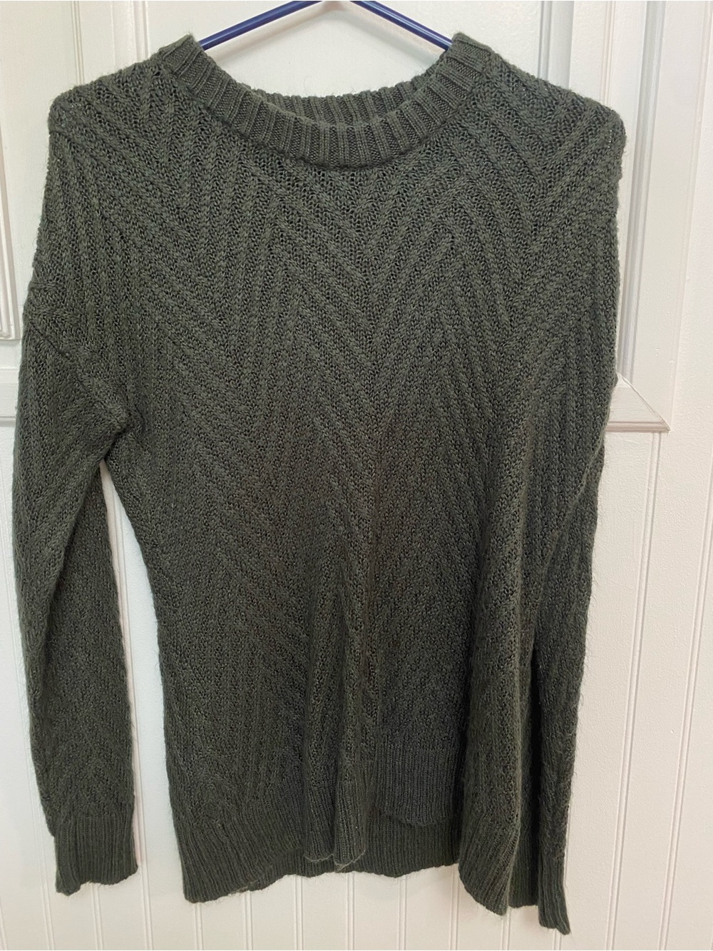 Grey/ Green Cable Knit Crewneck Sweater